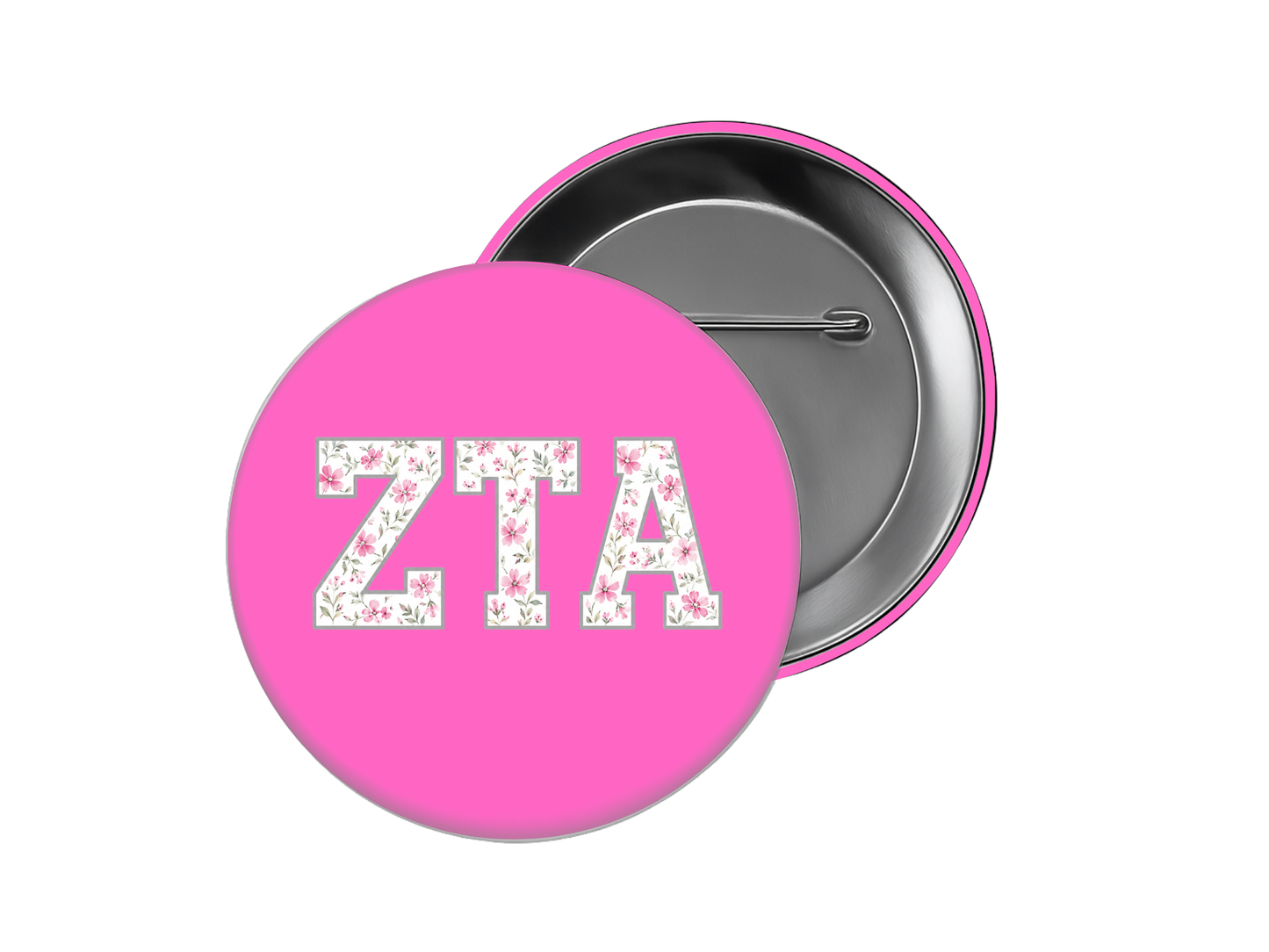 Zeta Tau Alpha - Pink Floral ZTA Button