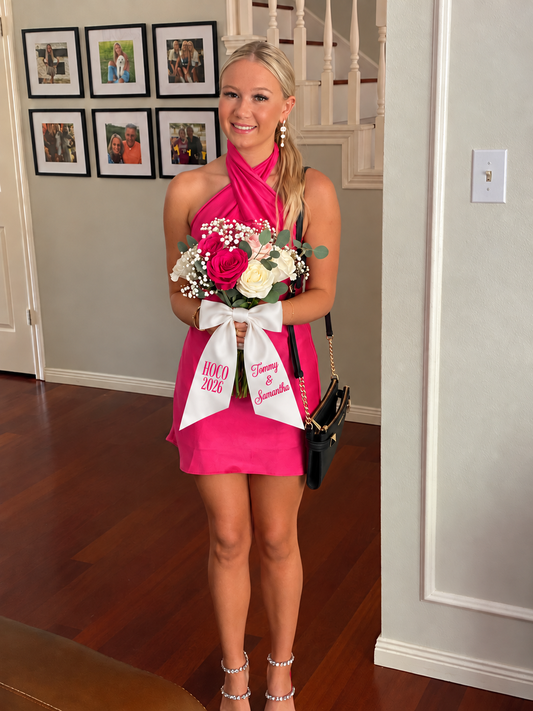 Embroidered Monogram Bouquet Sash with Names
